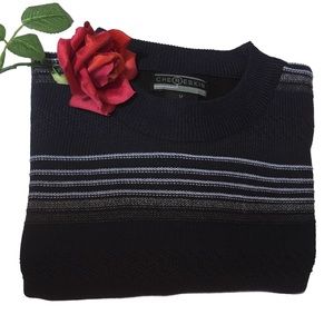 Vtg Chereskin Sweater Med Blue with gray horizontal stripes UNISEX